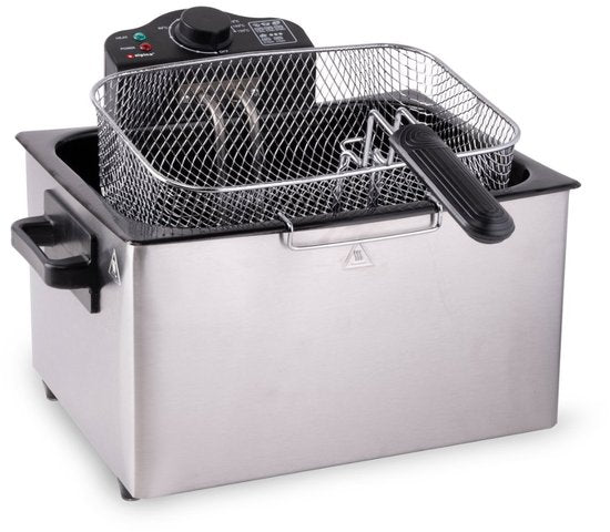 Friteuse Alpina 5 litres - Friteuse double avec 3 paniers - Friteuse à température réglable jusqu'à 190 °C - Friteuse 2 000 W - avec hublot - en acier inoxydable