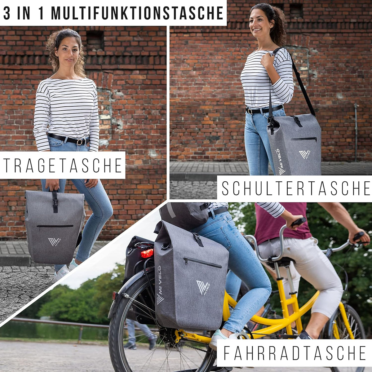MIVELO Pannier - Étanche - 25L - Avec compartiment pour ordinateur portable et bandoulière - Gris