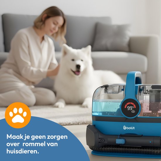 BOLLIT Nettoyeur de tapis 4-en-1 XL 1800 W Ultra - Nettoyeur à vapeur et détachant - Vapeur à 100 °C - Nettoyeur de canapés - Nettoyeur de meubles - Nettoyeur à vapeur portatif - Nettoyeur de matelas - Nettoyeur de fauteuils - Nettoyeur pour voiture, cana