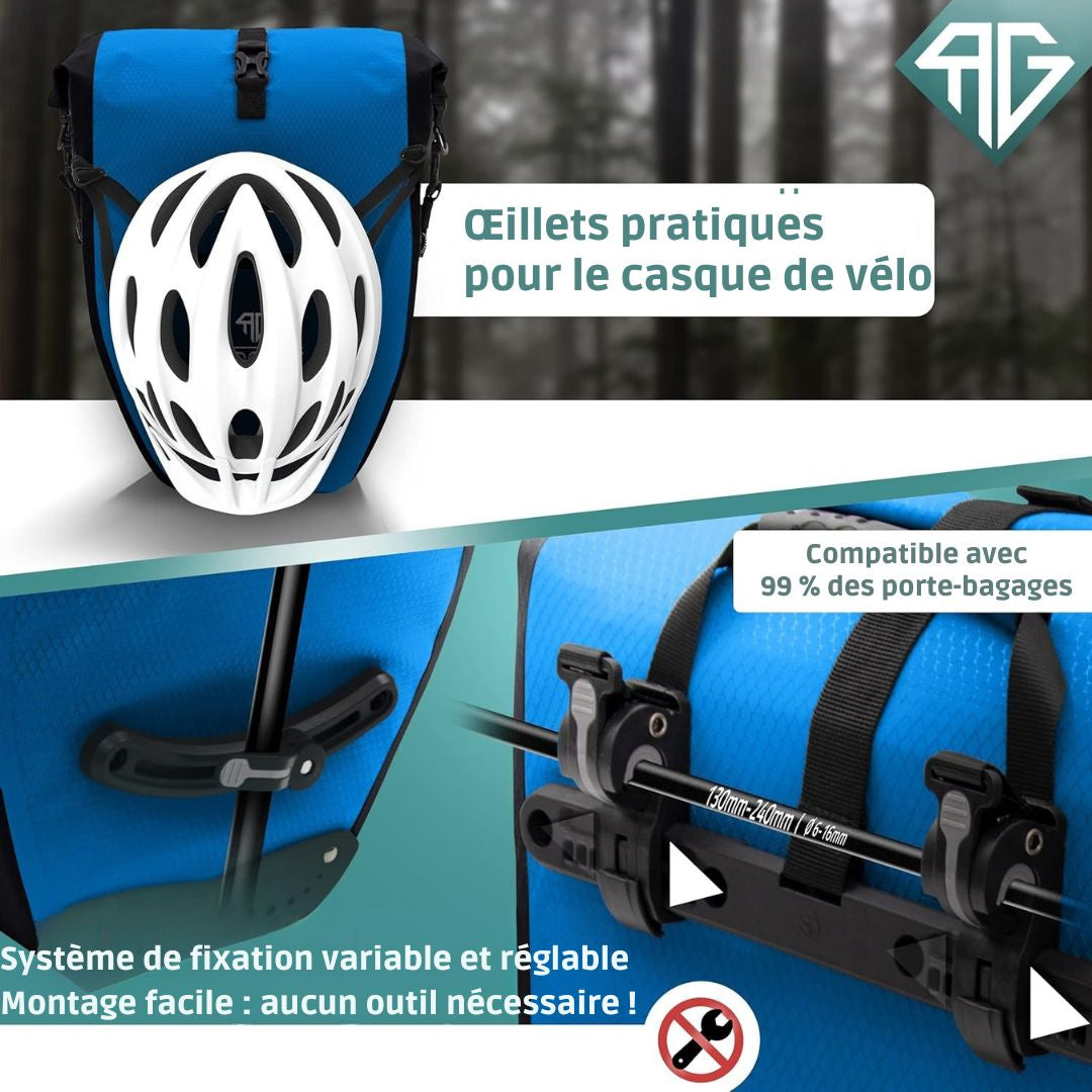 Sacoche de vélo pour porte-bagages RADGEIST - étanche et sac à bandoulière - réflecteurs - bleu