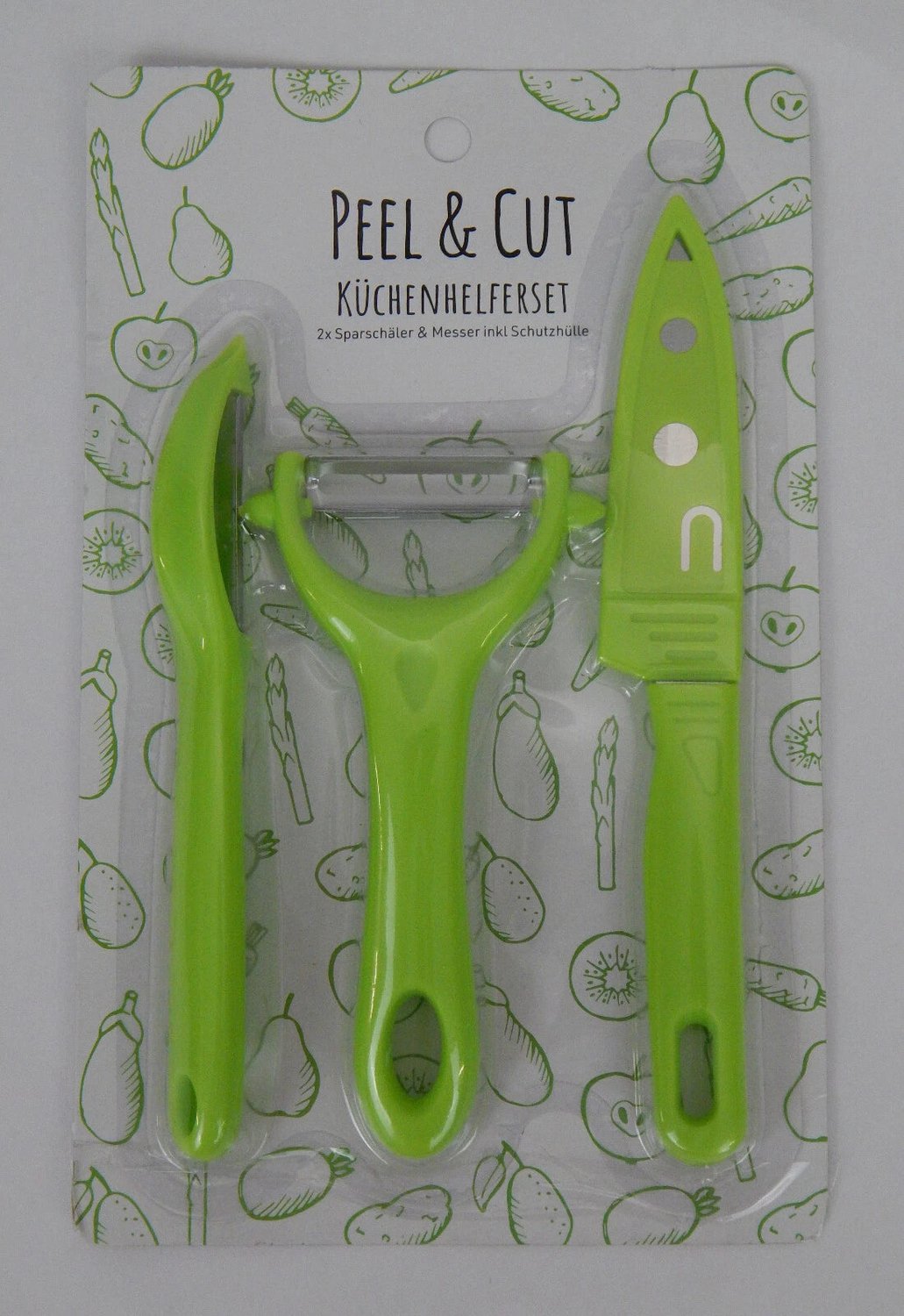 Set de couteaux Peel & Cut, 3 pièces - 2 éplucheurs/1 couteau - Étui de protection - Vert