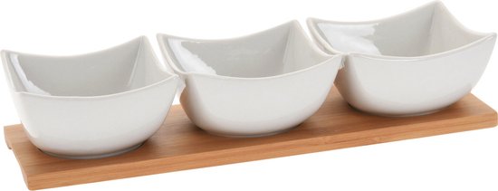 Excellent Houseware - Plateau de service / plateau apéritif - amuse-bouches / sauce / tapas - porcelaine - avec 3 petits bols