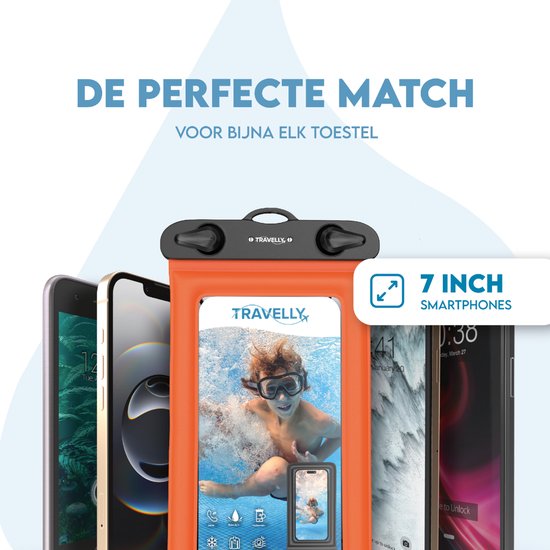 Travelly ® - Etui étanche pour téléphone portable Lot de 2 - Etui universel pour Smartphone - Convient à tous les téléphones - Sacoche sèche - Pour les vacances, la natation et les sports nautiques - Noir/Orange