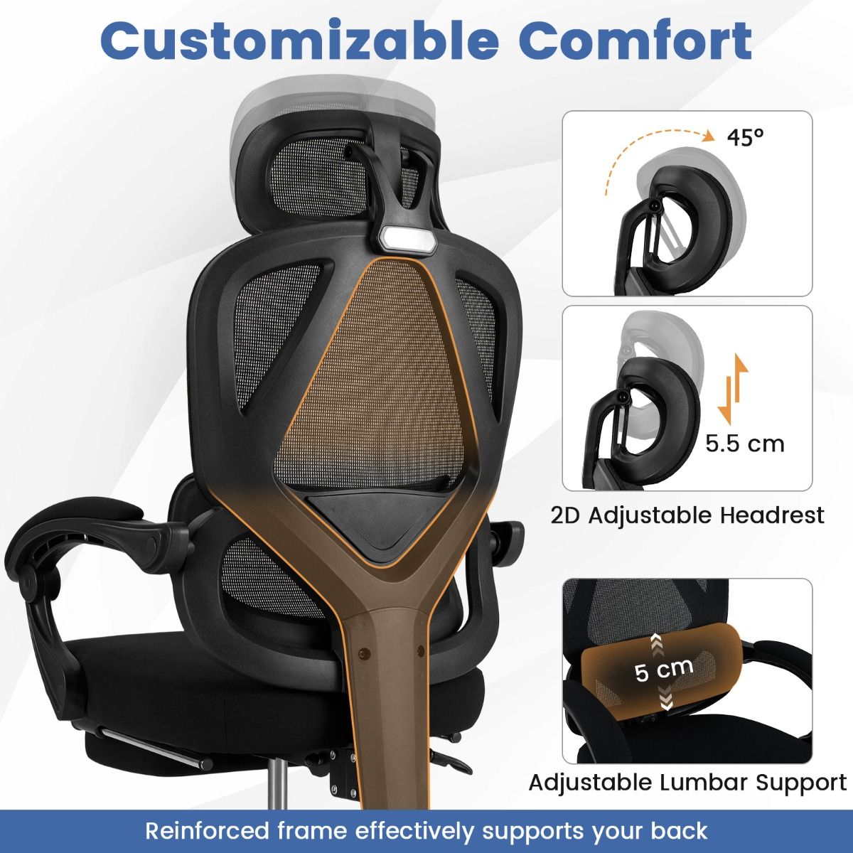 Chaise de bureau ergonomique Coast - dossier et appui-tête réglables - repose-pieds rétractable - noir