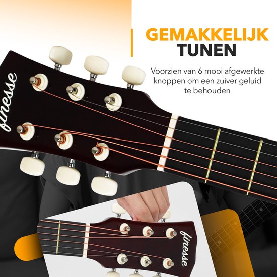 Guitare acoustique Finesse - avec cours vidéo - Guitare western - Guitare pour enfants et adultes - Noir