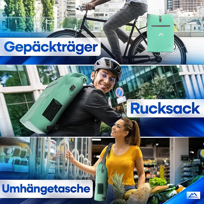 Nextcover 3-en-1 : sac de vélo, sac à dos et sac à bandoulière 25 litres - Imperméable et sans PVC - Avec compartiment pour ordinateur portable - Adapté aux vélos électriques - Coin