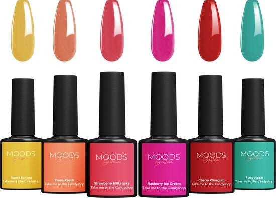 Moods Gellac 6-Piece Set - Gel Nail Polish - 8ML - Take me to the Candyshop Edition - Gellac - Nails - Gel Polish Starter Pack - Summer Colours