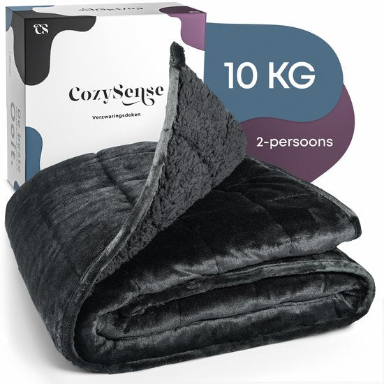 Couverture lestée CozySense® 10 kg - 2 personnes - Couverture lestée - Couverture lestée - GLASS-Flow® Distribution de la pression - Couverture lestée - Flannel Velvet & Sherpa - Noir