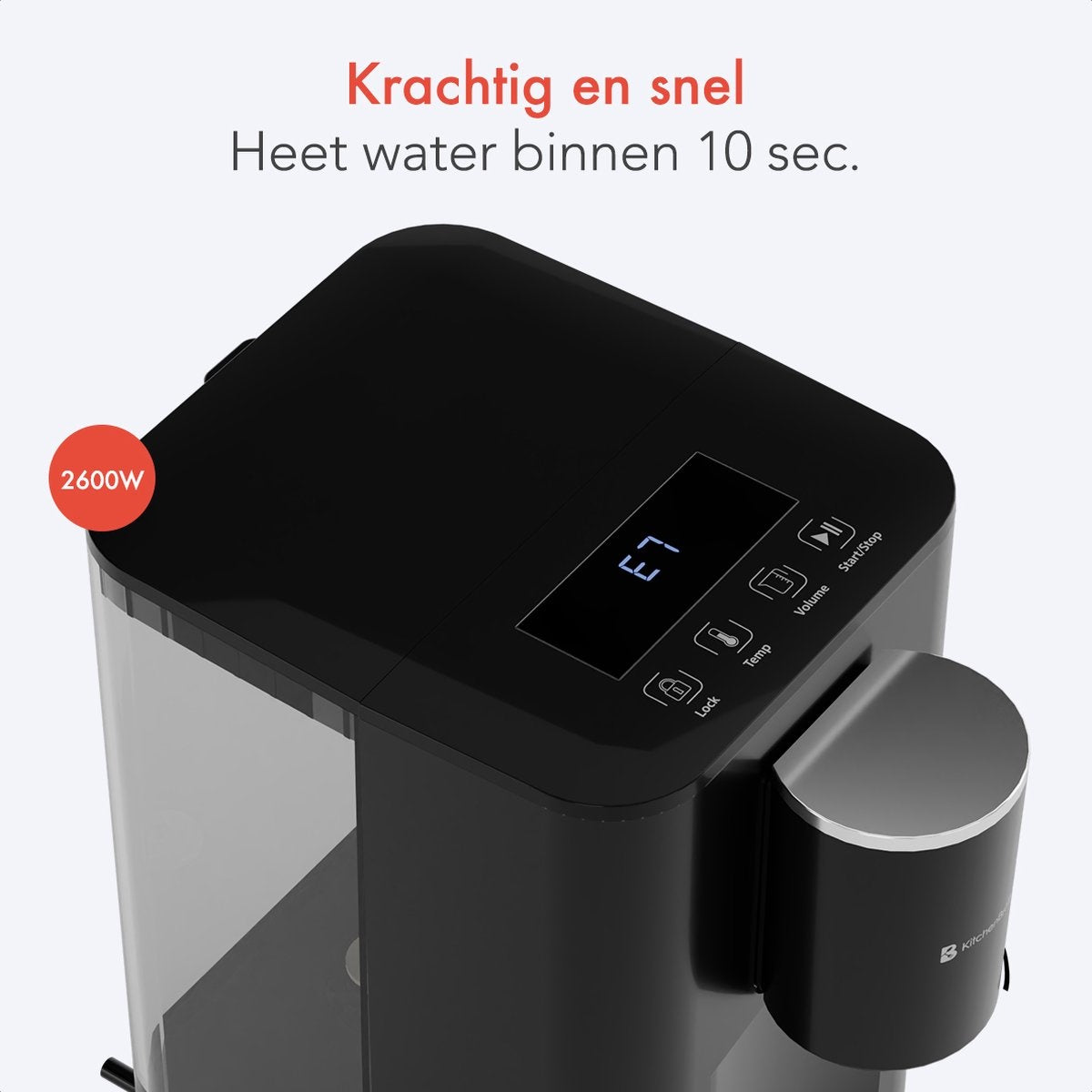 KitchenBrothers Distributeur d'eau chaude - 2.9L - Ecran tactile - Robinet d'eau chaude - 2600W - Noir