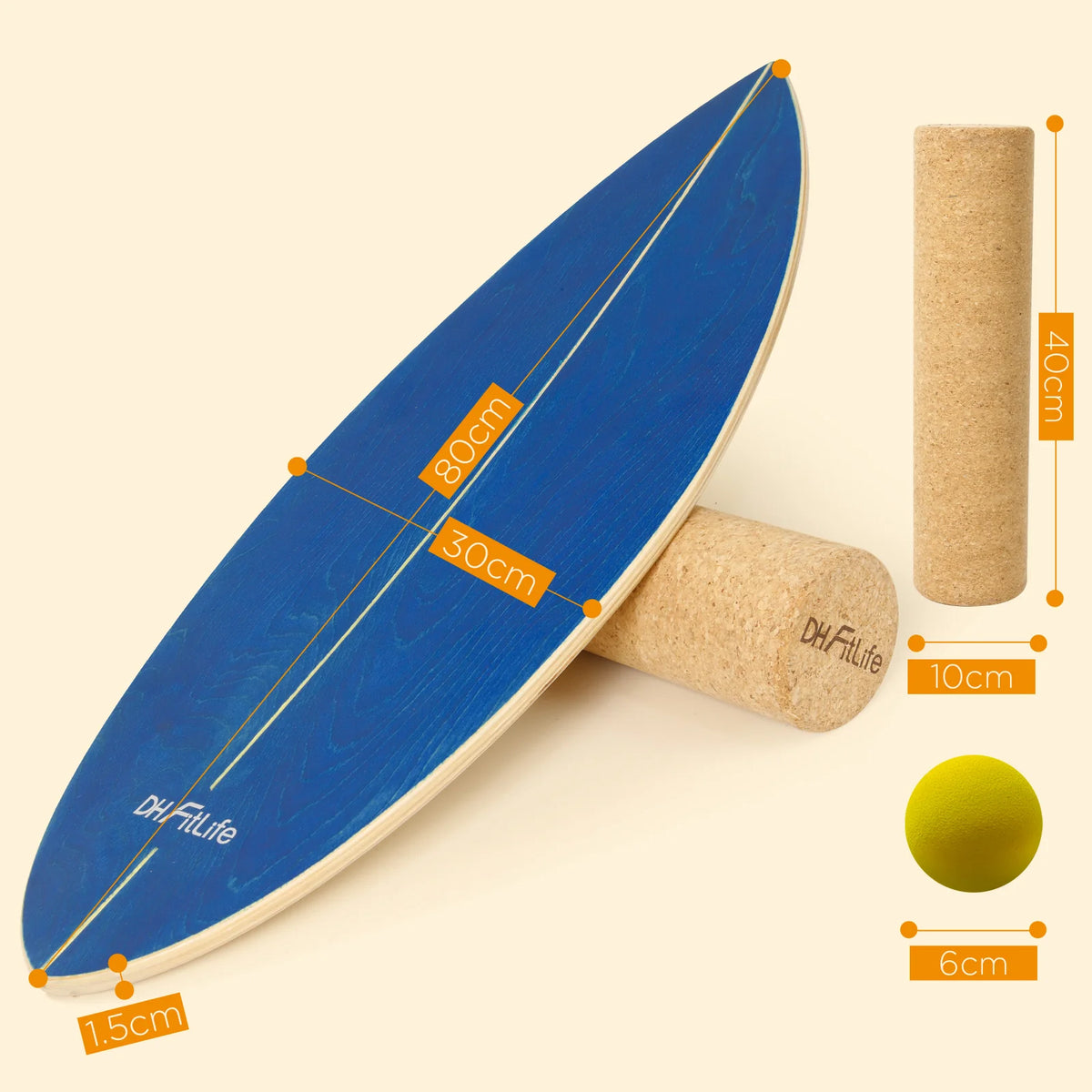 DH FitLife Surfin Balance Board en bois véritable – Planche de surf d'intérieur avec profil « rocker » pour l'équilibre et la coordination