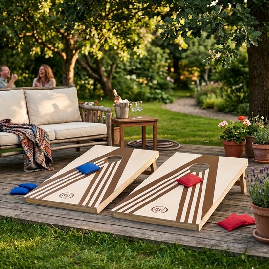 Ensemble de cornhole AXI Plus avec 2 planches de 91 x 60 cm – Jeu de lancer de sacs compact pour l'extérieur et l'intérieur – Comprend 8 sacs de cornhole et un sac de transport – Planche de cornhole en bois avec pieds rabattables – Jeu de jardin pour enfa