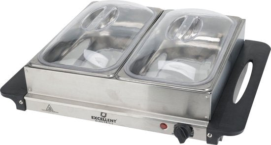 Chauffe-buffet électrique - 2 plateaux - 35 x 35 x 10 cm - Acier inoxydable