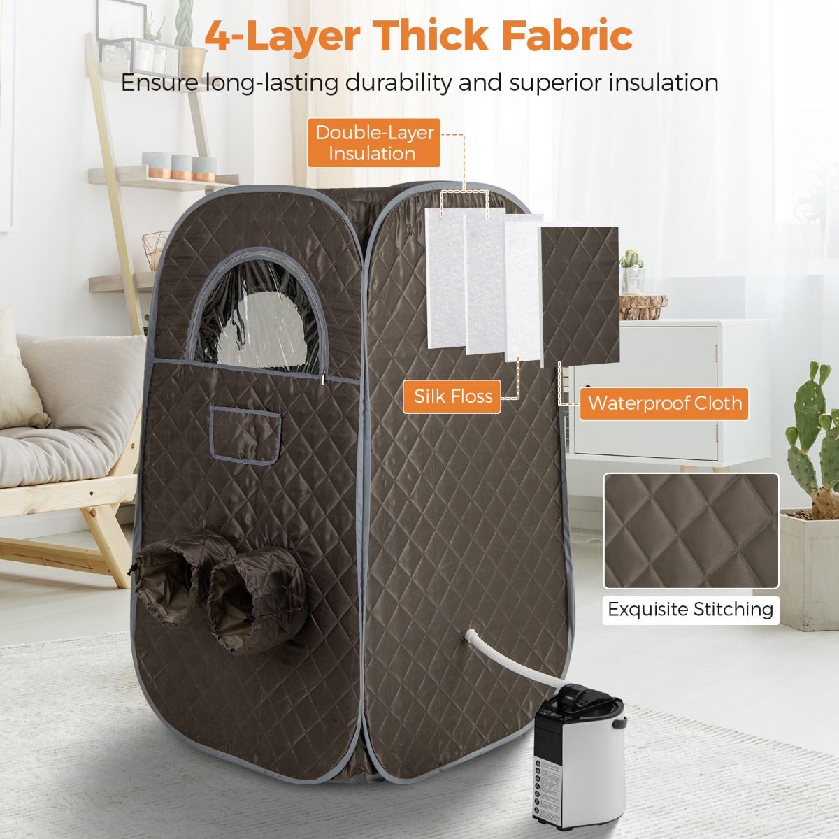 Sauna à vapeur portable Coast - Sauna d'intérieur pour 1 à 2 personnes - Générateur de vapeur de 3 litres - Gris 89 x 89 x 149 cm