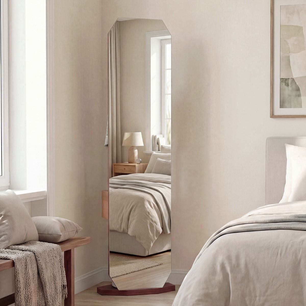 Miroir en pied Coast avec pied - Armoire 3-en-1 - Pivotant à 360° - Noyer