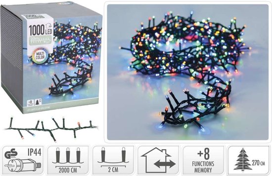 Guirlande lumineuse de Noël à micro-grappes - 1 000 LED - Multicolore - 20 mètres - 8 modes