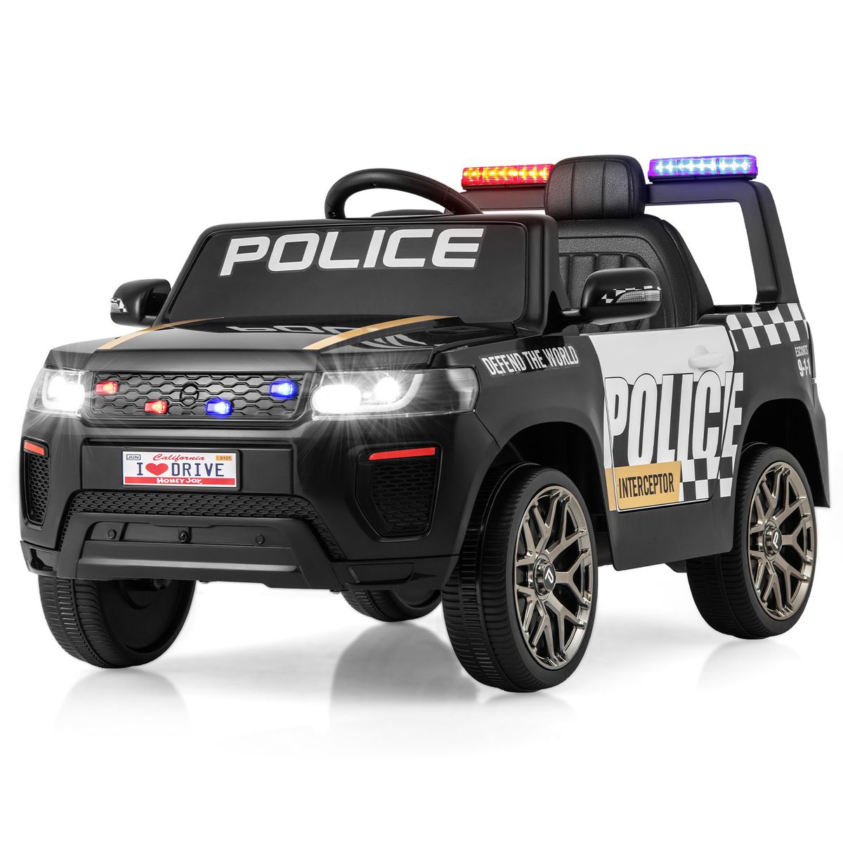 Voiture de police électrique pour enfants Coast - avec télécommande - sirène et éclairage LED - noire