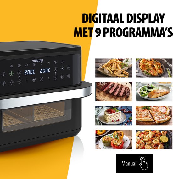 Tristar Airfryer FR-9432 - 10 L - Dual Zone Flex - Fenêtre de visualisation - 8 programmes préréglés - Répartiteur de snacks - 2 800 W