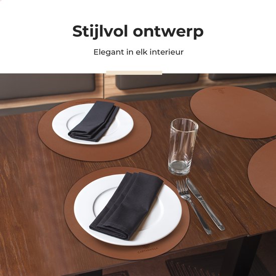 Sets de table Castagnola aspect cuir - Sets de table ronds - Sets de table antidérapants en simili cuir - Sets de table imperméables - 6 pièces - Diamètre 38 cm - Marron