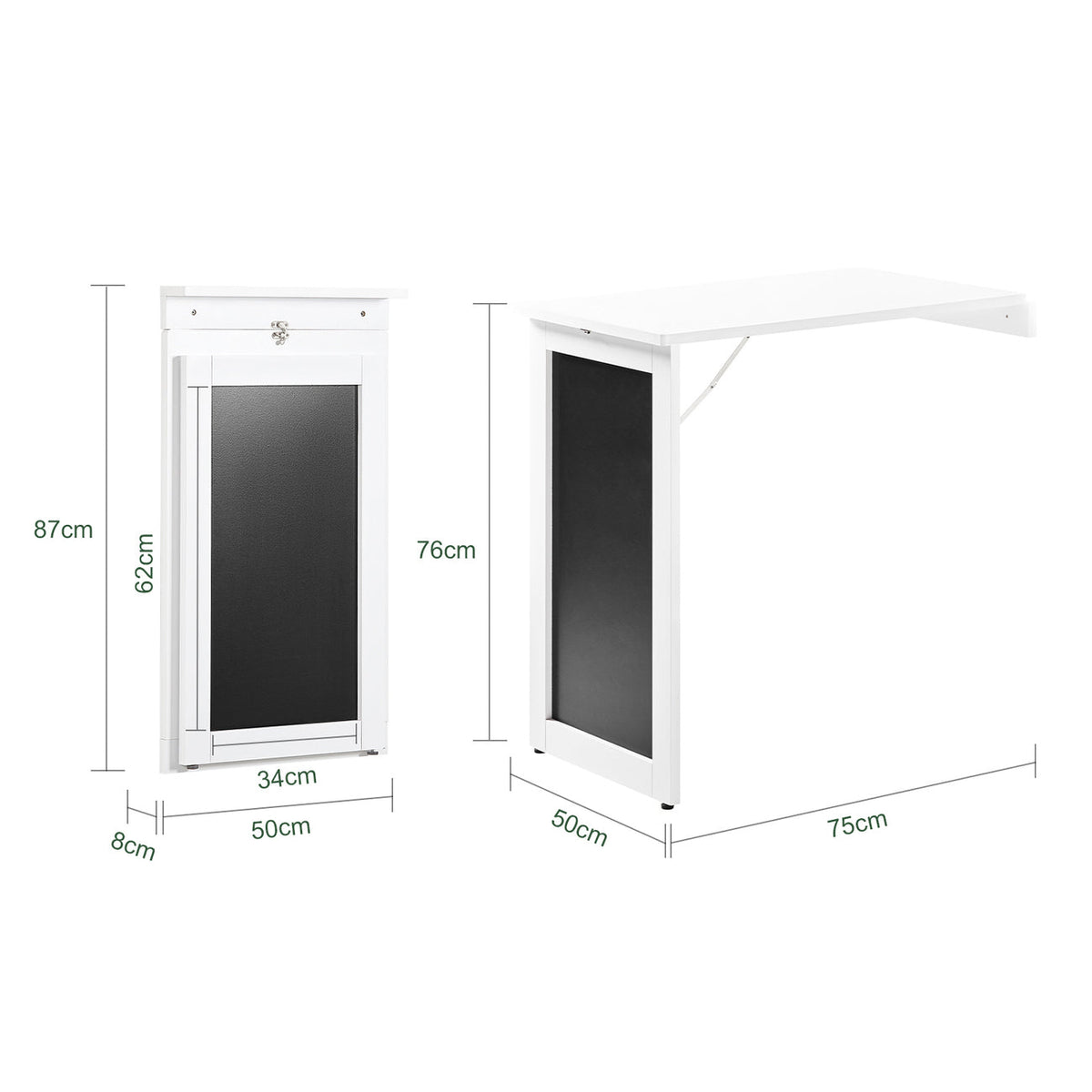 SoBuy FWT03-PF Table de salle à manger pliante avec tableau - Max. 80 kg - 75 x 50 x 76 cm - Blanc