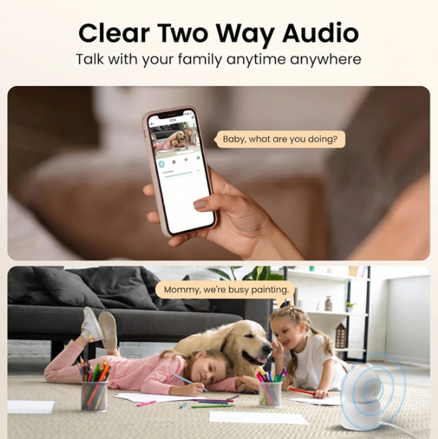 Caméra d'intérieur ZOSI - 4 MP 2,5K - Wi-Fi - Orientable à 360° - Détection de mouvement - Vision nocturne - Audio bidirectionnel - Commande via l'application