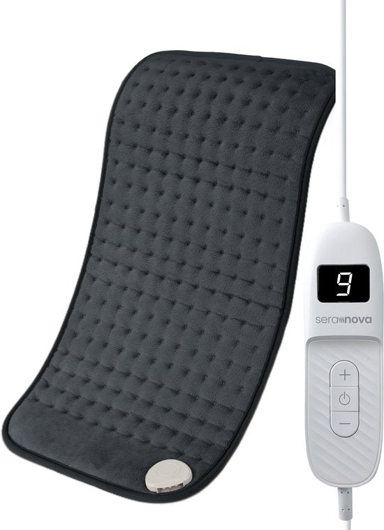 Seranova Coussin chauffant électrique pour le dos, les pieds, la nuque, les épaules, l'abdomen - Coussin chauffant - Coussin chauffant - Machine à laver - 60x30cm - Gris foncé