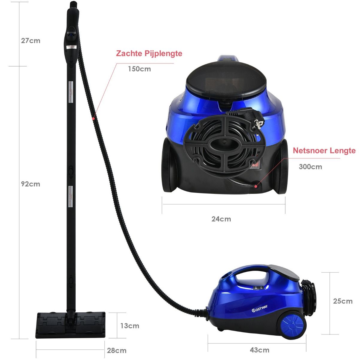 Nettoyeur vapeur Coast - 19 accessoires - 2 000 W - grand réservoir - bleu