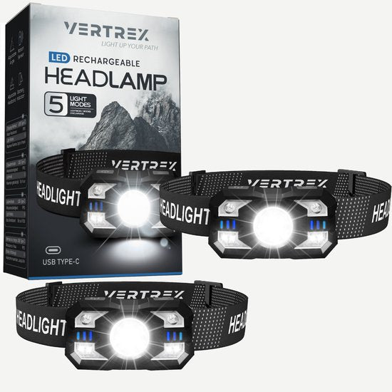 Lampe frontale Vertrex LED rechargeable - Lampe frontale - Lampe frontale - torche principale - Lumière blanche et rouge