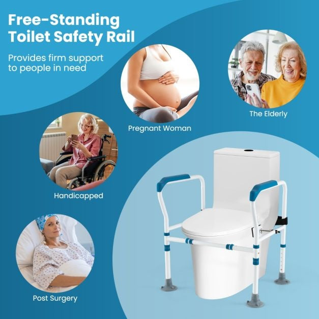 Coast Support de toilette - Réglable dans 6 directions, Antidérapant, Seniors - L 62-68 x H 65,5-78 cm - Acier au carbone/HDPE - Bleu/Blanc