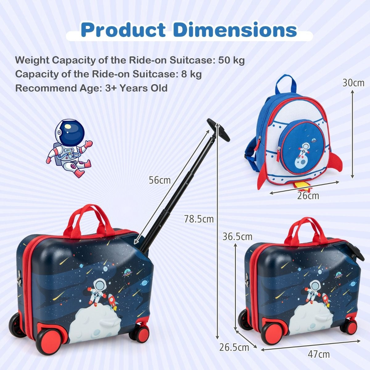 Valise et sac à dos de voyage pour enfants Coast - thème de l'espace - noir/bleu