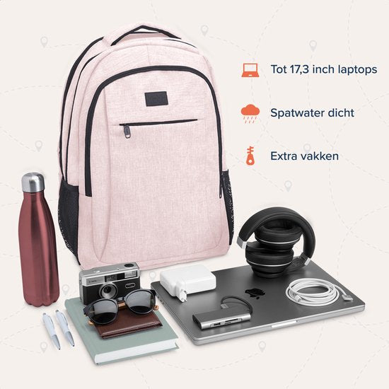 TRVLMORE Sac à dos - 36L - 17.3 Inch - Sac à dos pour ordinateur portable avec USB - Cartable - Homme et Femme - Sac -Vieille - Rose