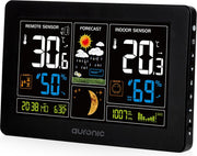 Station météo - Auronic - Sans fil - Intérieur et extérieur - avec capteur - Portée 60M - Noir