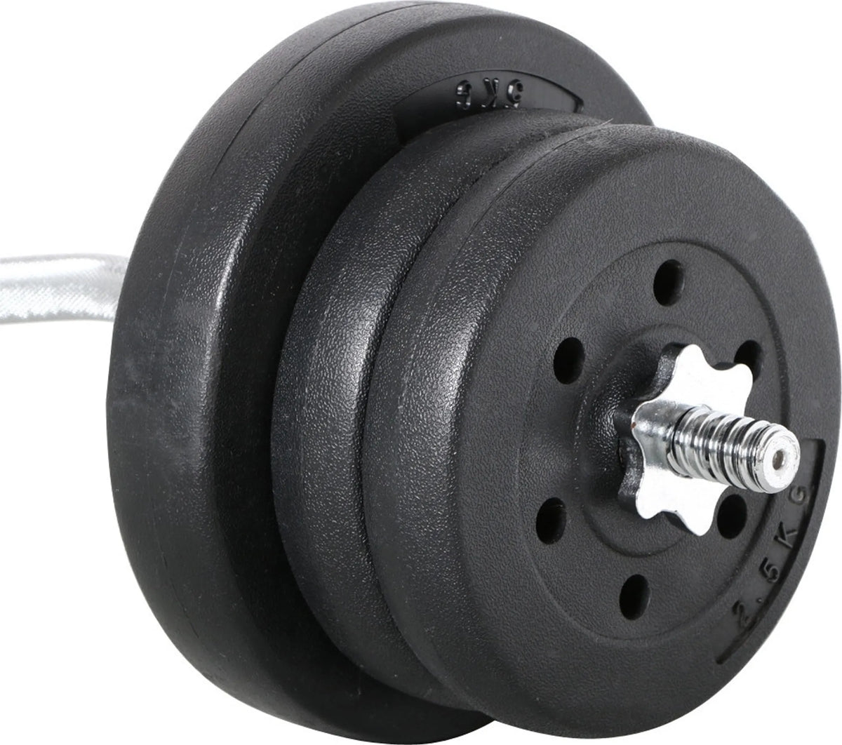 Yaheetech EZ-curl Dumbbell Set 25 kg - équipé d'une barre de curl chromée et de 6 disques de poids en béton et de verrous - pour la musculation et le développement musculaire - métal noir, plastique et béton - 120 x 26 x 26 cm