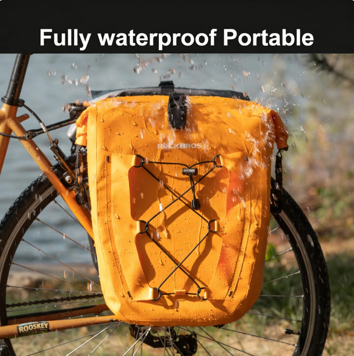 Sac de vélo étanche ROCKBROS pour porte-bagages - 25–32 L - Noir - Extensible - Pour vélo électrique et VTT
