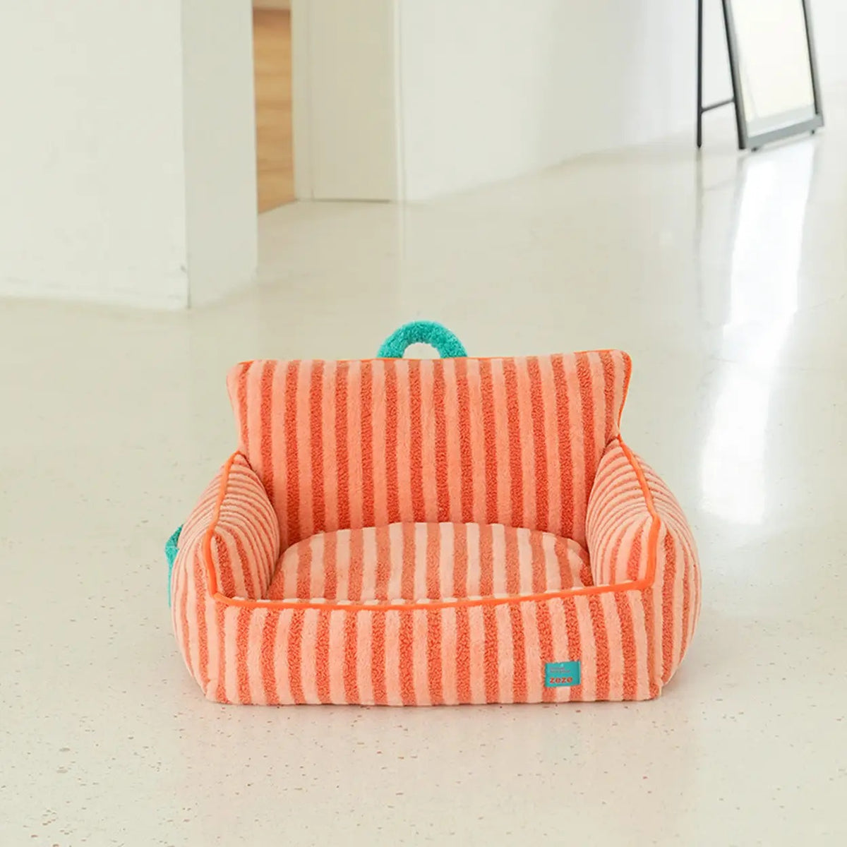 Lit pour animaux de compagnie en peluche rayé ZEZE - Orange basique - 68 x 53 x 37 cm