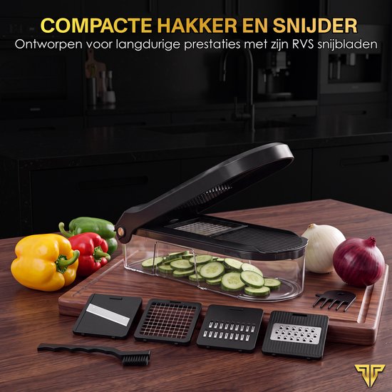Coupe-légumes Toivo Kitchen - Sans BPA - Multifonction - Mandoline de cuisine 7 en 1 - Manuelle - Accessoires de cuisine - Coupe-légumes - Coupe-oignons - Coupe-légumes en spirale - Coupe-frites - Noir