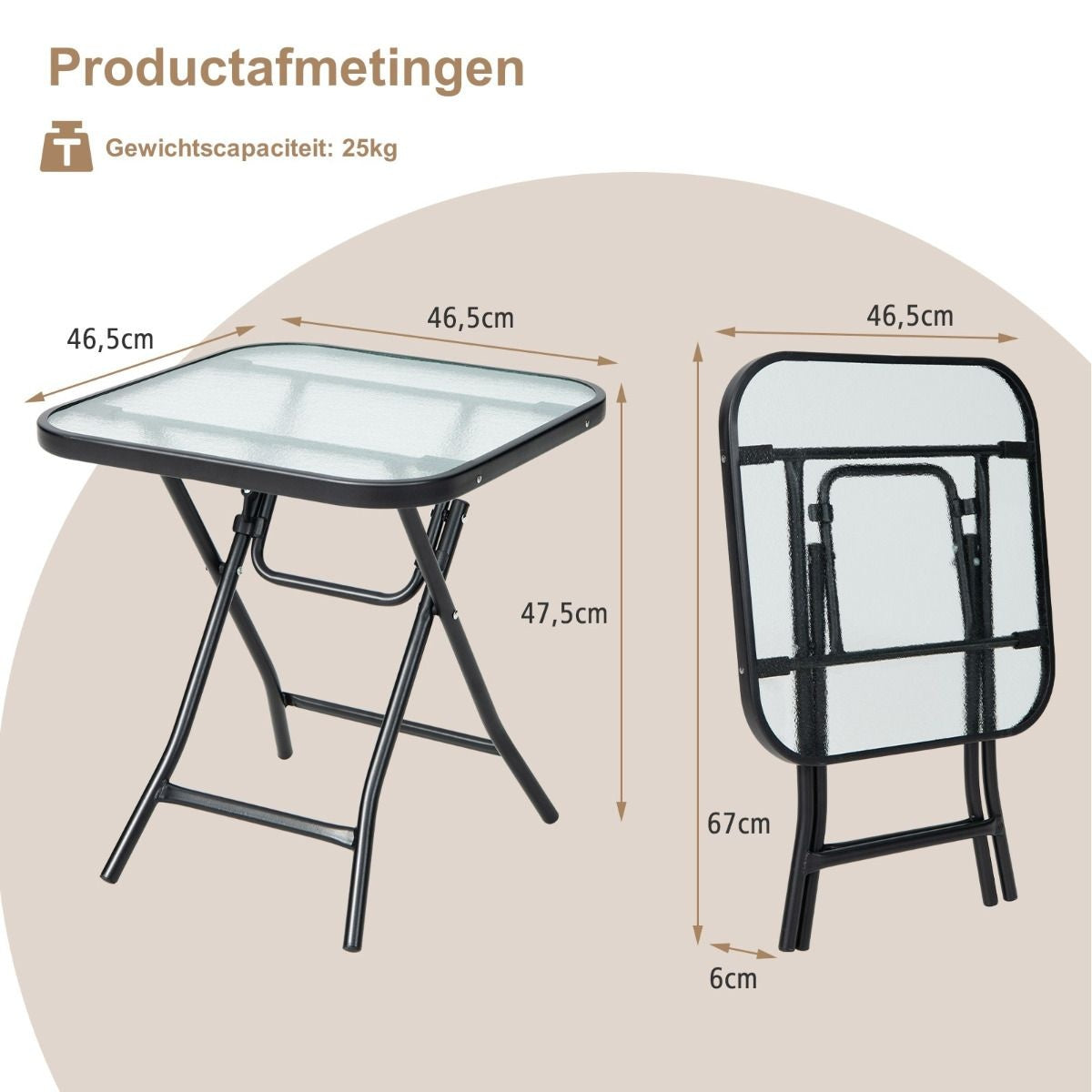 Coast Terrace table d'appoint table carrée en verre avec cadre en inox table basse pliante noire
