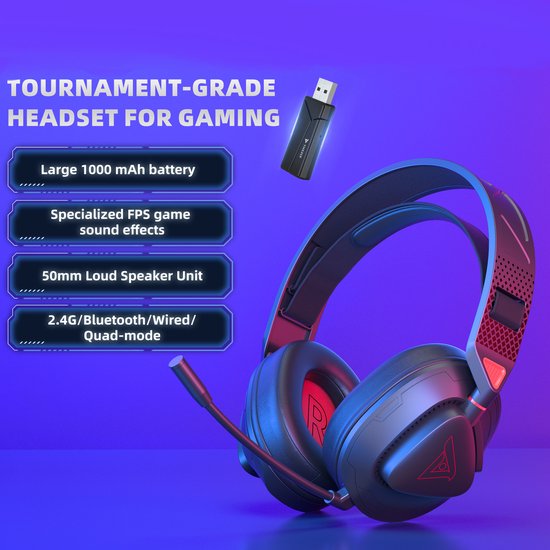 Casque de jeu sans fil TAIDU THS318 2,4 GHz - Casque circum-auriculaire - avec microphone - Compatible PC/PS4/PS5, Nintendo Switch - Noir