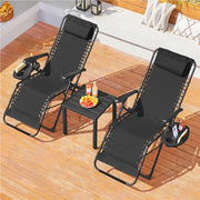 Yaheetech Lot de 2 chaises longues Zero Gravity - Noir - Chaises longues pliables avec oreiller et porte-gobelet