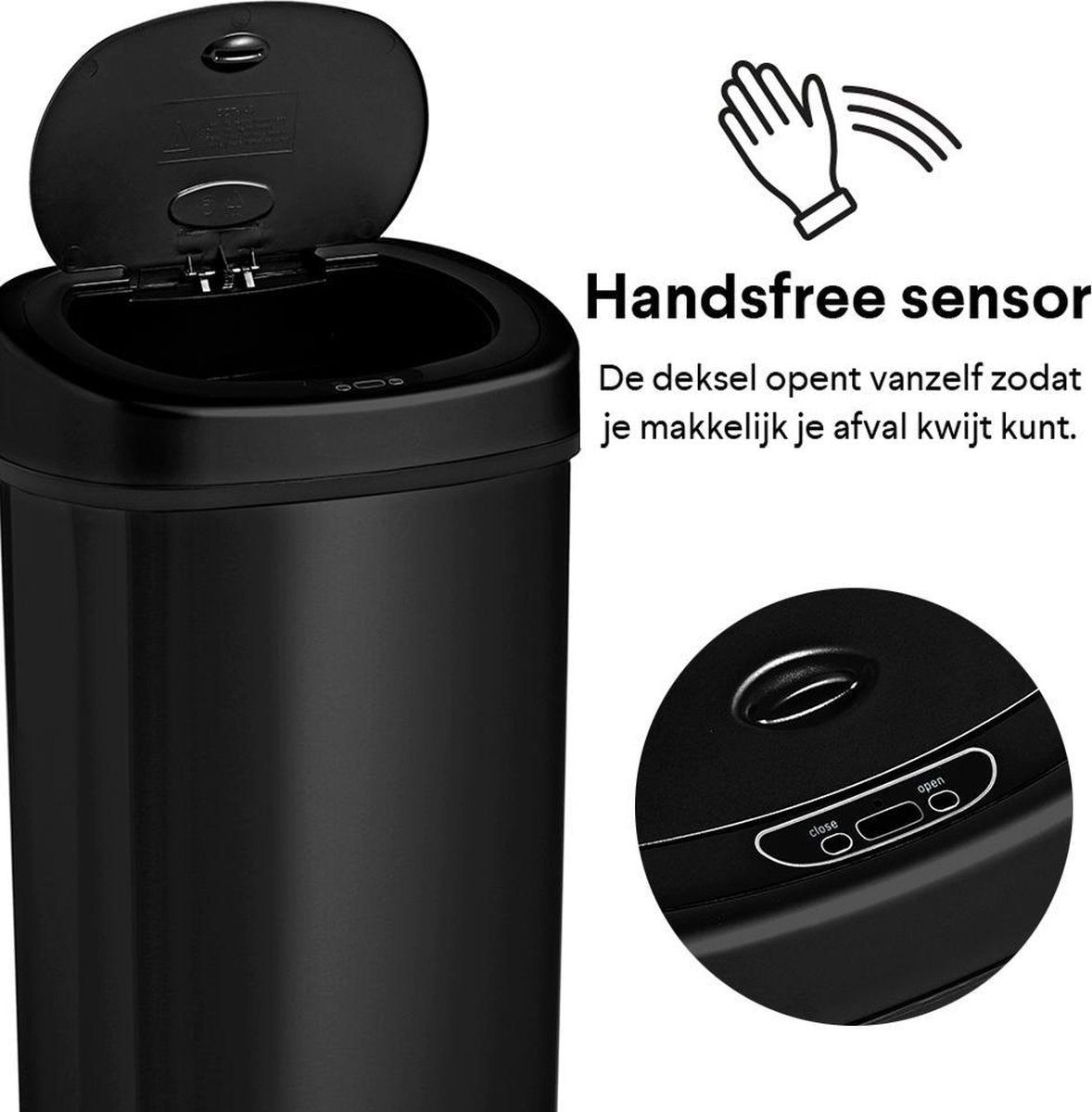 Poubelle avec capteur infrarouge - Homra FONIX - 50 litres - Noir