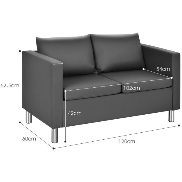 Canapé deux places Coast - 120x60x62.5 cm - Cuir - Gris