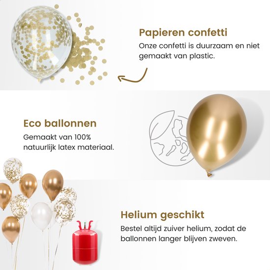 Partizzle 50x Ballons Blancs et Dorés - Convient à l'hélium - Confettis en papier - Nouvel An / Nouvelle Année - Mariage, Décoration de l'Arche de Ballons de Noël - Latex