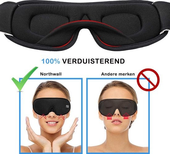 Masque de sommeil Northwall Luxe - 100% occultant - Mousse à mémoire 3D - avec sac de rangement