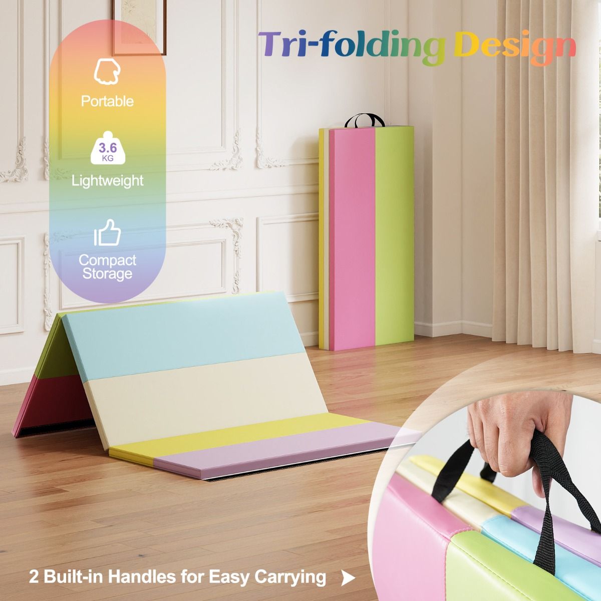 Tapis de gymnastique pliable Coast - En trois parties - Portable et léger - Multicolore 180 x 120 x 4 cm