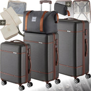 tectake® Set de valises - Set de voyage 13 pièces - Valises - Set de valises - Set de bagages Comprend une valise à main, une valise spacieuse, une trousse de voyage, une trousse de toilette, une trousse d'accessoires - Trolley avec serrure TSA - Anthraci