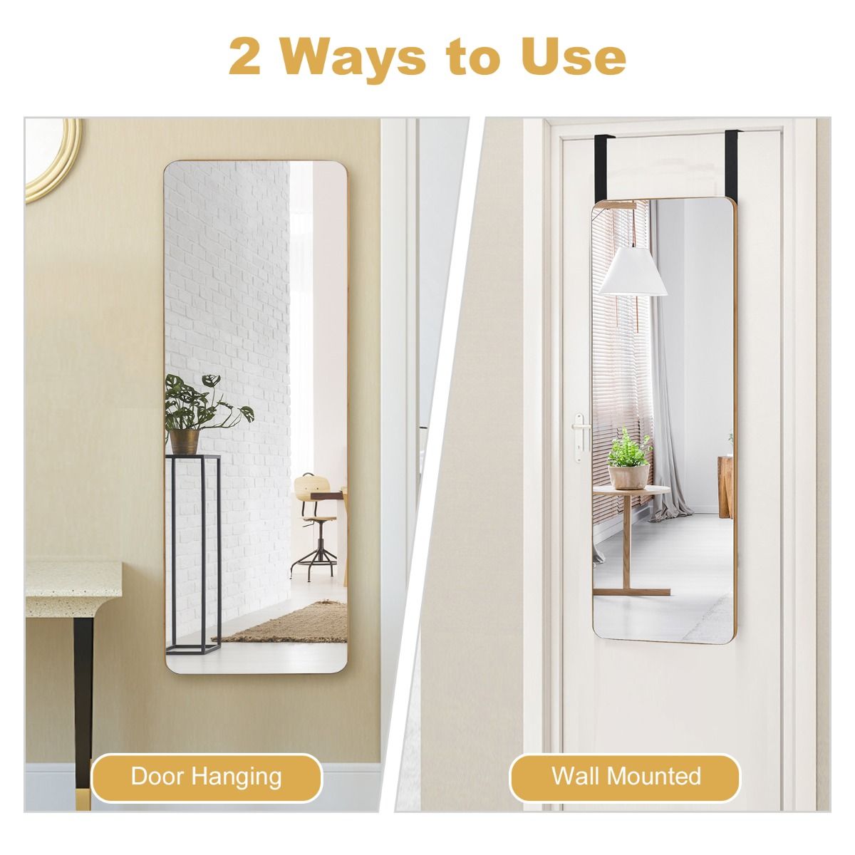 Coast Door and Wall Mirror with Bamboo Frame - Miroir moderne à suspendre pour l'entrée, le salon et la chambre - 100 x 35 cm - Naturel