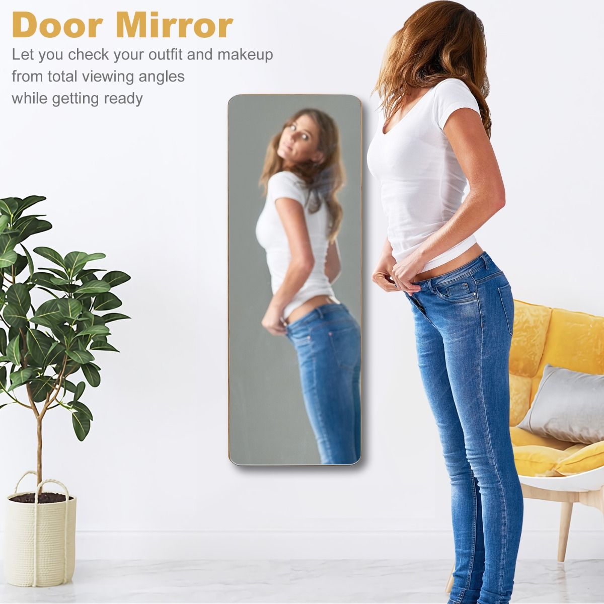 Coast Door and Wall Mirror with Bamboo Frame - Miroir moderne à suspendre pour l'entrée, le salon et la chambre - 100 x 35 cm - Naturel