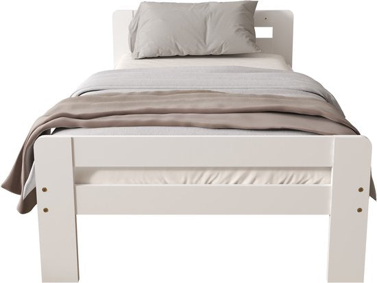 Lit d'enfant Sunny Olla – 200 x 90 – 205,5 x 98 x 61 cm – Lit pour tout-petits (filles et garçons) – 100 % bois certifié FSC – Avec sommier à lattes – Matelas non inclus – Blanc