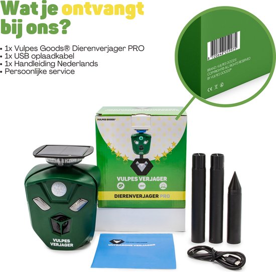 Répulsif Vulpes Goods® - Répulsif à ultrasons pour chats alimenté par énergie solaire - Effraie les chats - Répulsif pour martres - Répulsif pour animaux - Étanche et protection à 360° - Répulsif pour animaux nuisibles - Version PRO