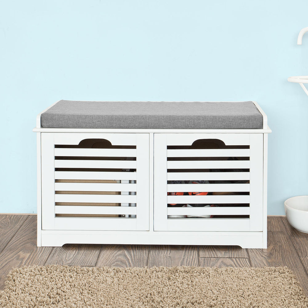 Meuble à chaussures - SoBuy 2 paniers amovibles – Coussin d’assise – Banc de rangement – 71 x 34 x 43 cm – Blanc