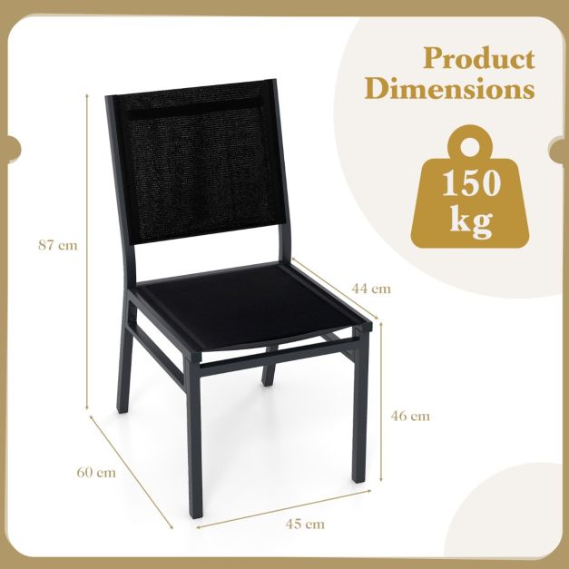 Chaises d'extérieur Coast - Légères - En aluminium - Assise respirante - Ergonomiques - 60 x 45 x 87 cm - Noires